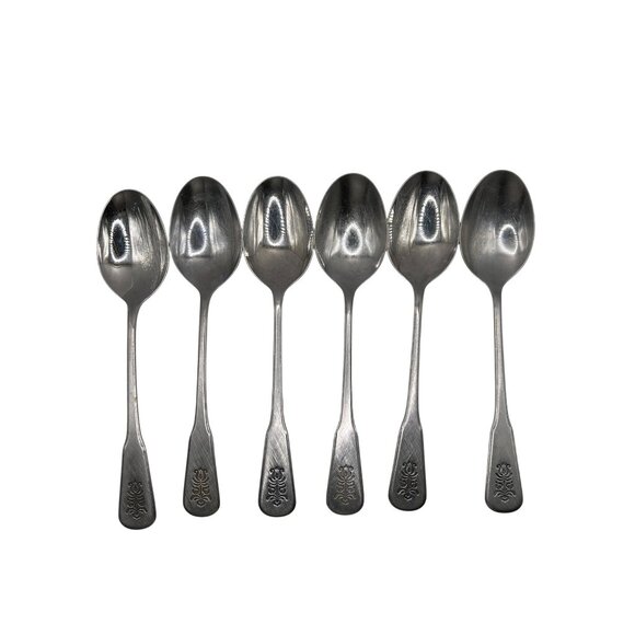 6 Oneida Deluxe Stainless Village Pattern Tablespoons Discontinued 1982-1989 Vin - Picture 2 of 5